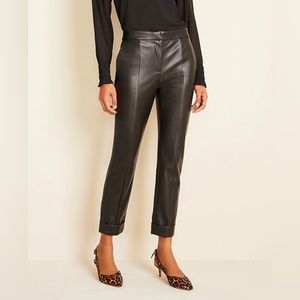 Ann Taylor The Petite Faux Leather Cuffed Ankle Pant